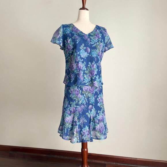 90s VTG Karin Stevens 2-pc Skirt Set 10P Blue Fairycore Ruffle Dreamy Whimsical - Picture 2 of 16